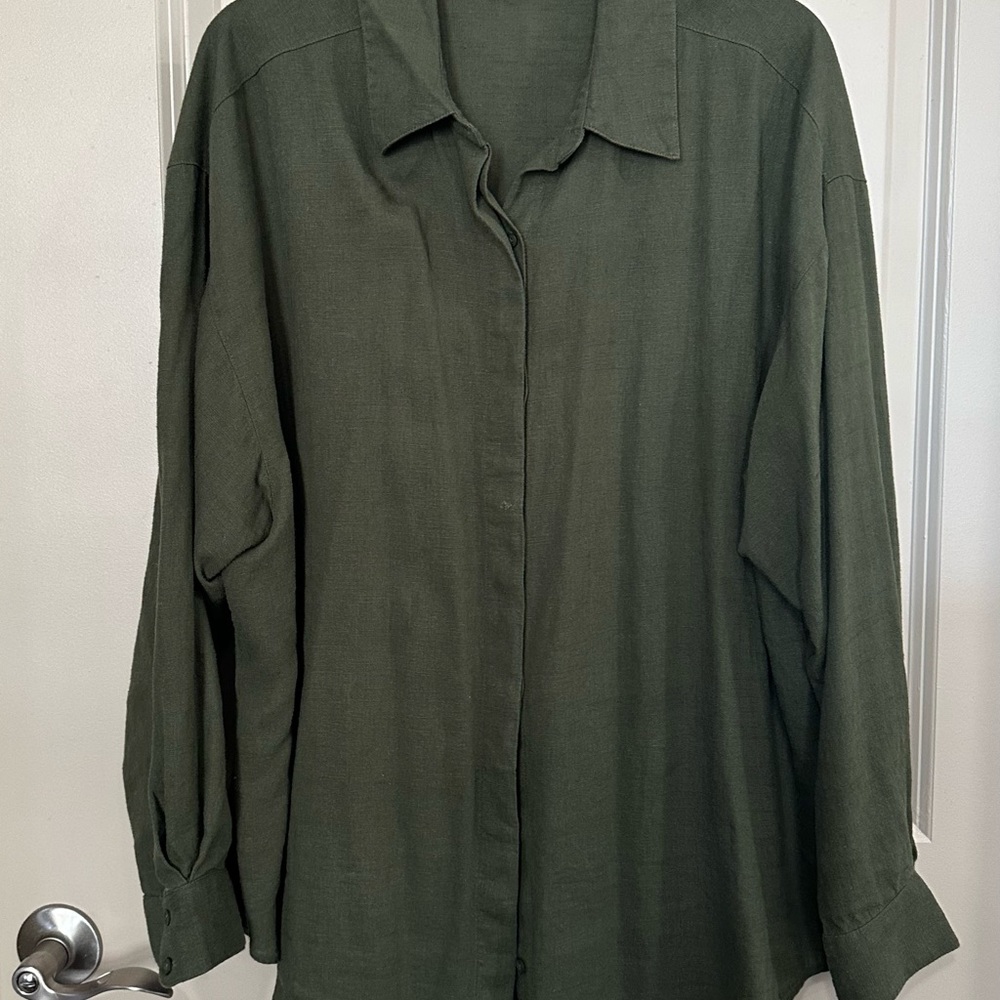 Express Oversized Olive Green Button Down Blouse